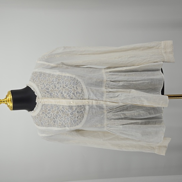 Anthropologie Floreat Womens Embroidered Lace Peplum Blouse Gold Thread  Size 10 - Picture 4 of 16